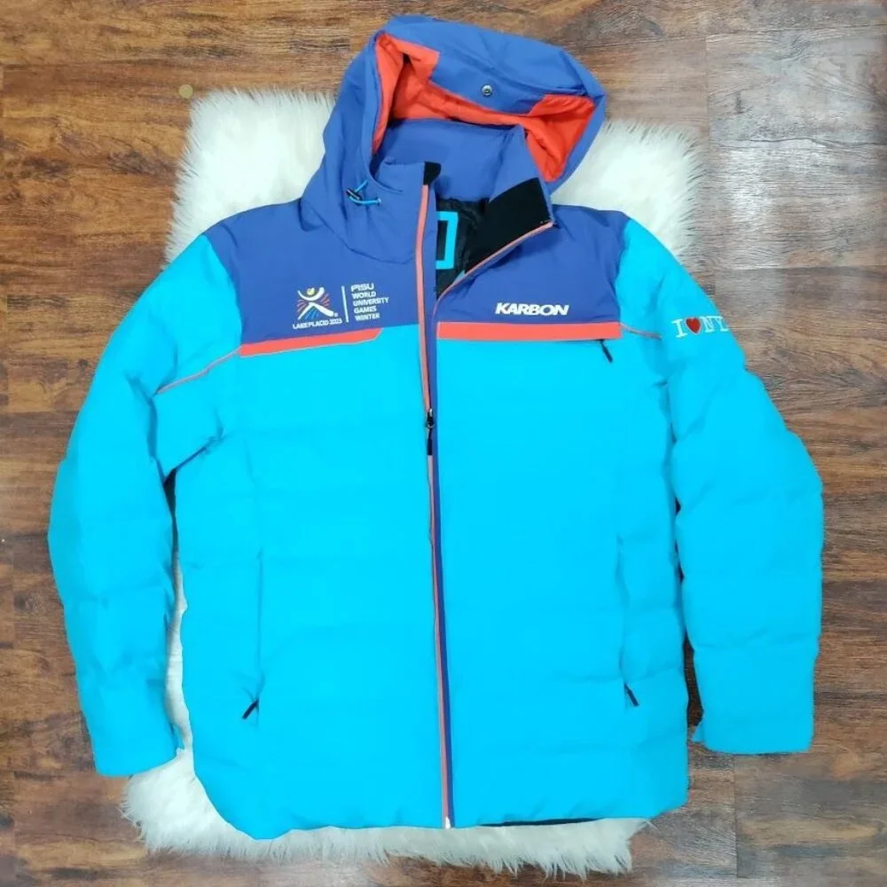 Karbon Sportswear Blue Insulated Hooded Warm Winter Ski Coat Jacket Men's XL - Picture 2 of 16